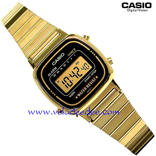 Casio (คาสิโอ) นาฬิกาข้อมือผู้หญิง สายสแตนเลส  นาฬิกาผู้หญิง นาฬิกาเรือนทอง นาฬิกาข้อมือแบบดิจิตอลสีทอง LA670WGA-1UWD รุ่นที่ โฟร์ ใส่ 