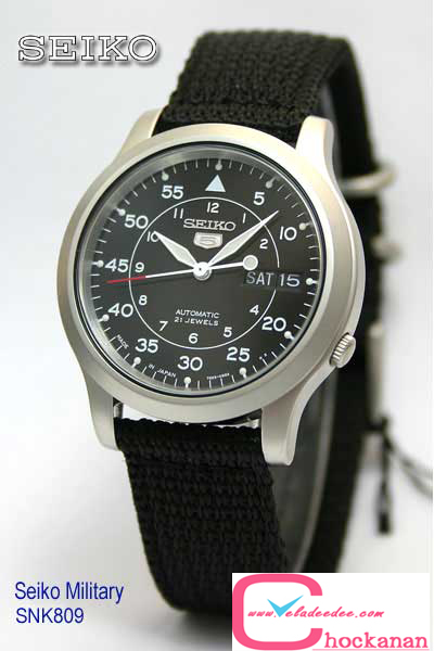 Seiko นาฬิกาข้อมือผู้ชาย สายผ้า Automatic Military Watch รุ่น SNK809K2 - Black