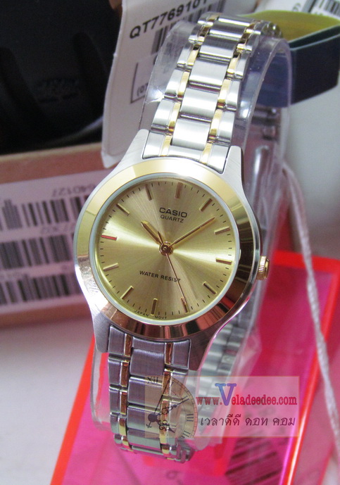 Casio Standard นาฬิกาข้อมือผู้หญิง สายสแตนเลส รุ่น LTP-1128G-9A - เรือน2กษัตริย์/หน้าทอง