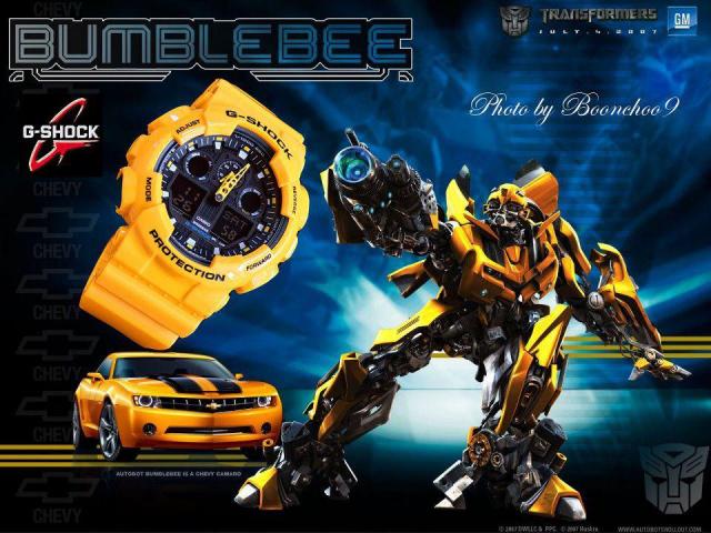ขาย..หุ่นเหล็ก bumblebee .+...นาฬิกา จีช็อค bumble bee (คาสิโอ จี ช็อค) GA-100A-9ADR (ประกัน CMG ศูนย์เซ็นทรัล1ปี )