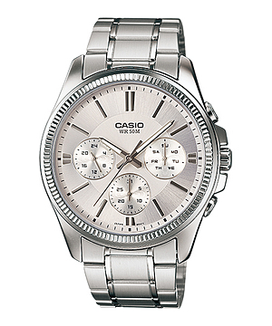 Casio ประกันศูนย์เซ็นทรัล 1 ปี นาฬิกาข้อมือ สายสเตนเลสสตีล แสดงวันที่และสัปดาห์ รุ่น  MTP-1375D-7AVDF 