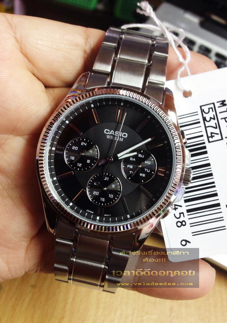 Casio ประกันศูนย์เซ็นทรัล 1 ปี นาฬิกาข้อมือ สายสเตนเลสสตีล แสดงวันที่และสัปดาห์ รุ่น  MTP-1375D-1AVDF 