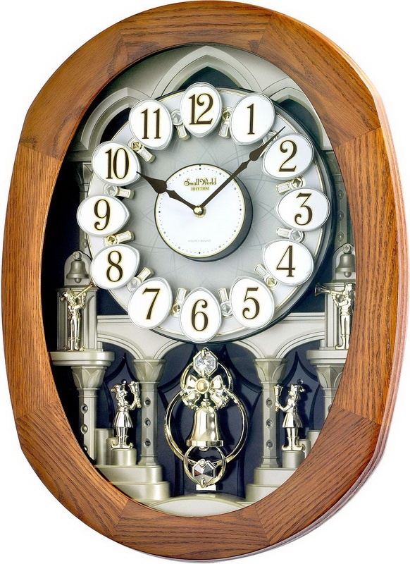 นาฬิกาแขวน Rhythm ตัวเรือนไม้แท้   เสียงดนตรี Hi-Fi หน้าปัดที่เคลื่อนไหวตามจังหวะดนตรี  Small World Clock 4MH810 R06  *