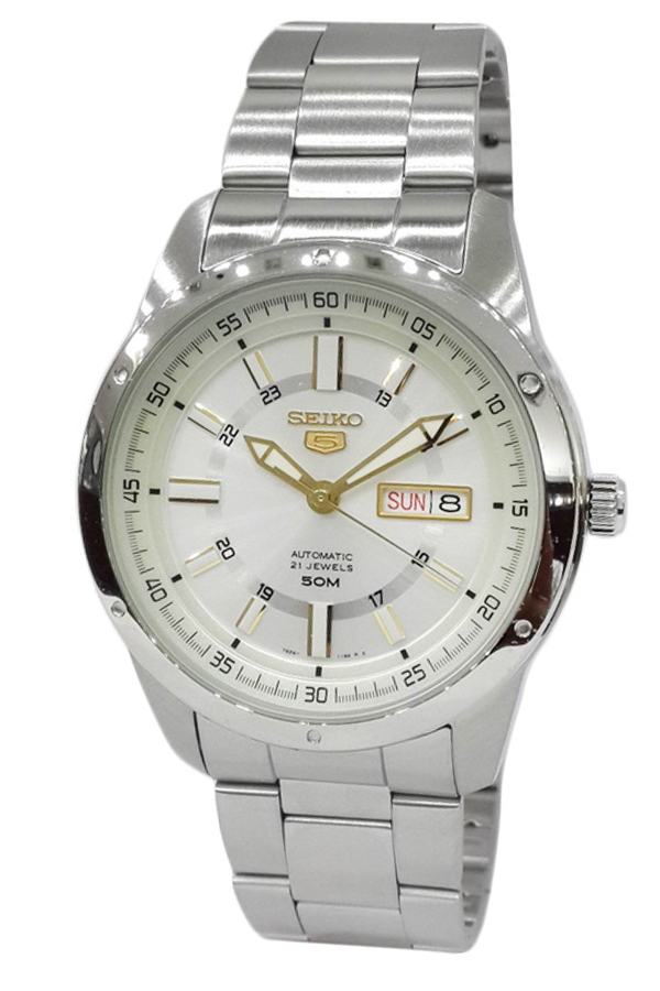 Seiko 5 Sport Automatic นาฬิกาข้อมือผู้ชาย สายสแตนเลส รุ่น SNKN11K1 - สีขาว