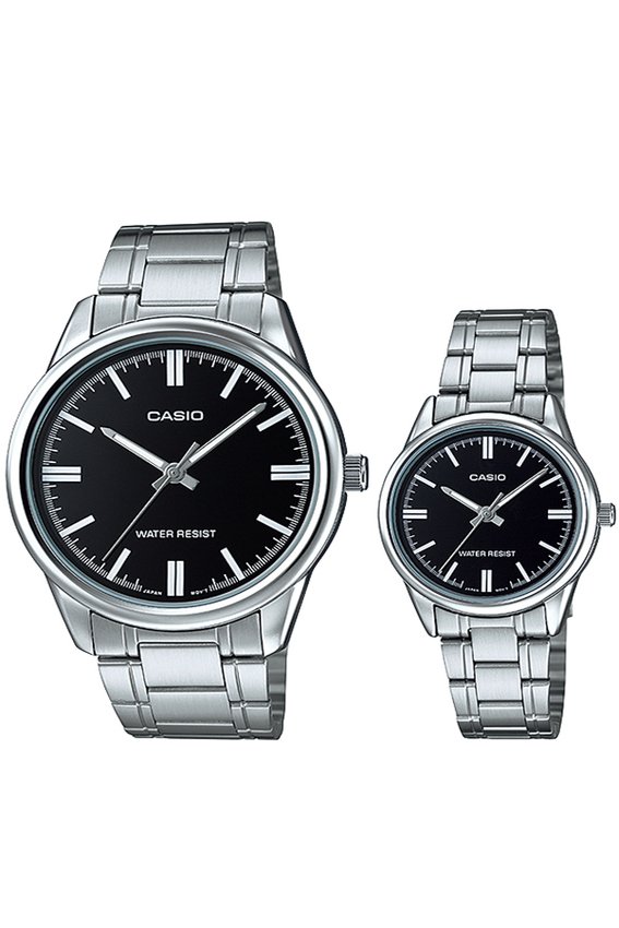 CASIO นาฬิกาข้อมือแบบคู่ สายสแตนเลส รุ่น MTP-V005D-1A + LTP-V005D-1A - สีเงิน
