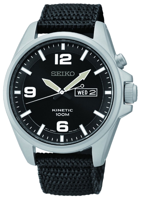 SEIKO Kinetic Millitary นาฬิกาผู้ชาย สายผ้า รุ่น SMY143P1 (black)