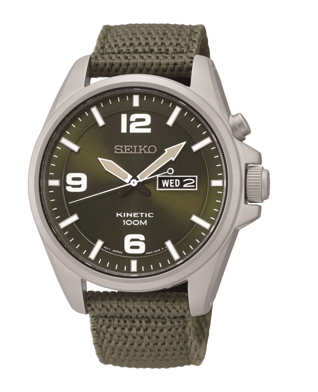 SEIKO Kinetic Millitary นาฬิกาผู้ชาย สายผ้า รุ่น SMY141P1 (green)
