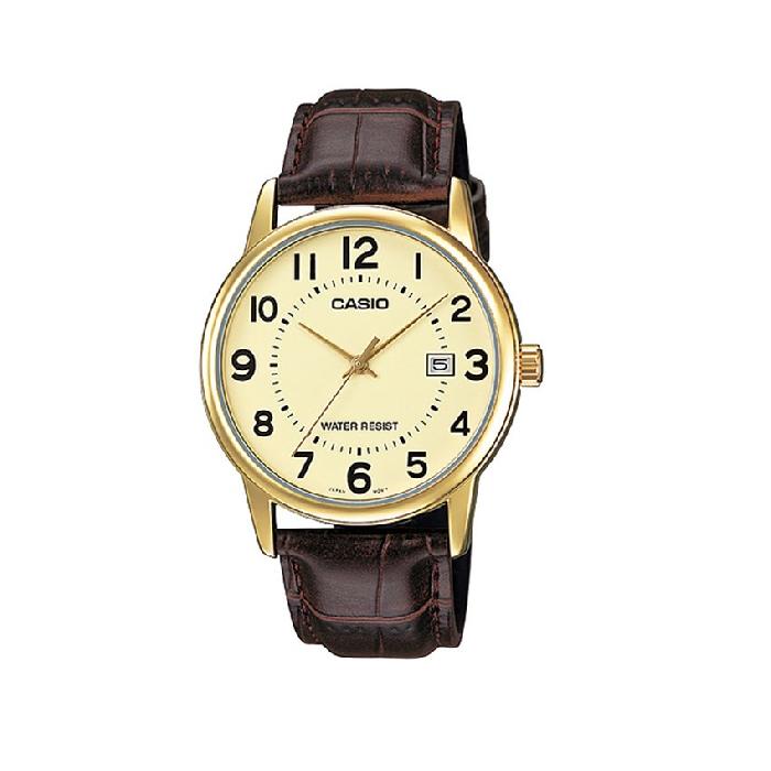 Casio Standard นาฬิกาข้อมือผู้ชาย - สีทอง สายหนัง รุ่น MTP-V002GL-9B