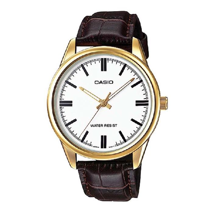 Casio Standard นาฬิกาข้อมือสุภาพบุรุษ - Gold สายหนัง รุ่น MTP-V005GL-7AUDF