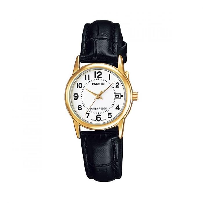 Casio นาฬิกาข้อมือหญิง สีดำ/ขาว สายหนัง รุ่น LTP-V002GL-7BUDF