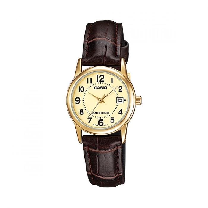Casio นาฬิกาข้อมือหญิง สีน้ำตาล/ทอง สายหนัง รุ่น LTP-V002GL-9BUDF