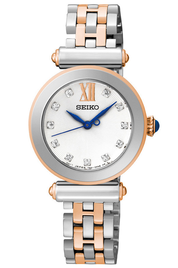 Seiko Quartz นาฬิกาสตรี สายสแตนเลส SWAROVSKI Elements รุ่น SRZ400P1 - (Silver/Gold/White)   