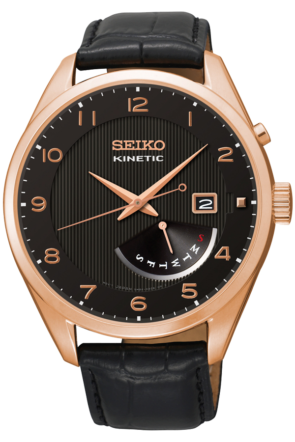 SEIKO KINETIC นาฬิกาข้อมือสายหนัง รุ่น SRN054P1 - Pinkgold/สีทองชมพู/สีดำ  
