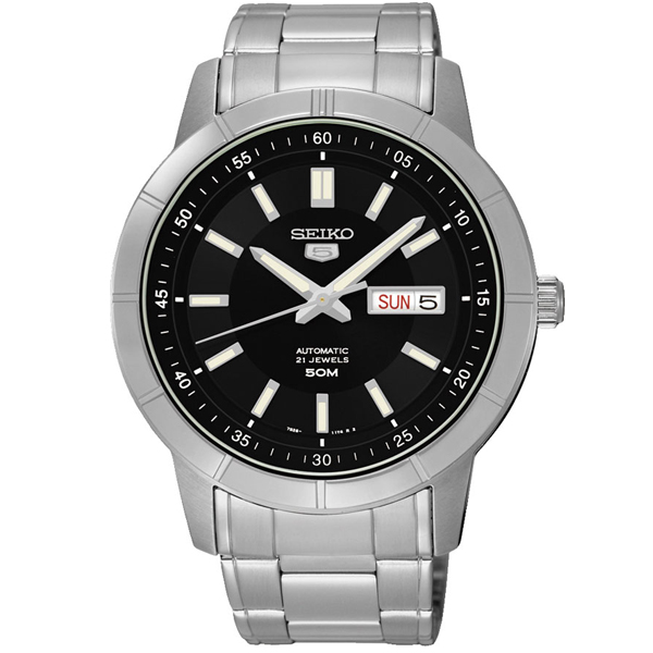 Seiko 5 Sport Automatic นาฬิกาข้อมือผู้ชาย สายสแตนเลส full size รุ่น SNKN55K1 - สีเงิน/ดำ