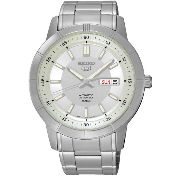 Seiko 5 Sport Automatic นาฬิกาข้อมือผู้ชาย สายสแตนเลส full size รุ่น SNKN51K1 - สีเงิน/ขาว
