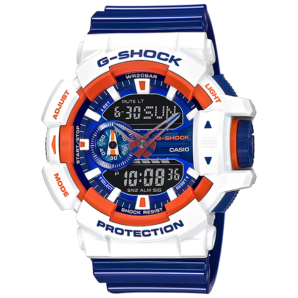 Casio G-Shock นาฬิกาข้อมือผู้ชาย สีขาว/น้ำเงิน สายเรซิ่น รุ่น GA-400CS-7A