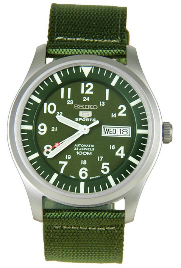 Seiko 5 Sports นาฬิกาผู้ชาย สายผ้าร่มเขียว Automatic รุ่น SNZG09K1 (Green) 
