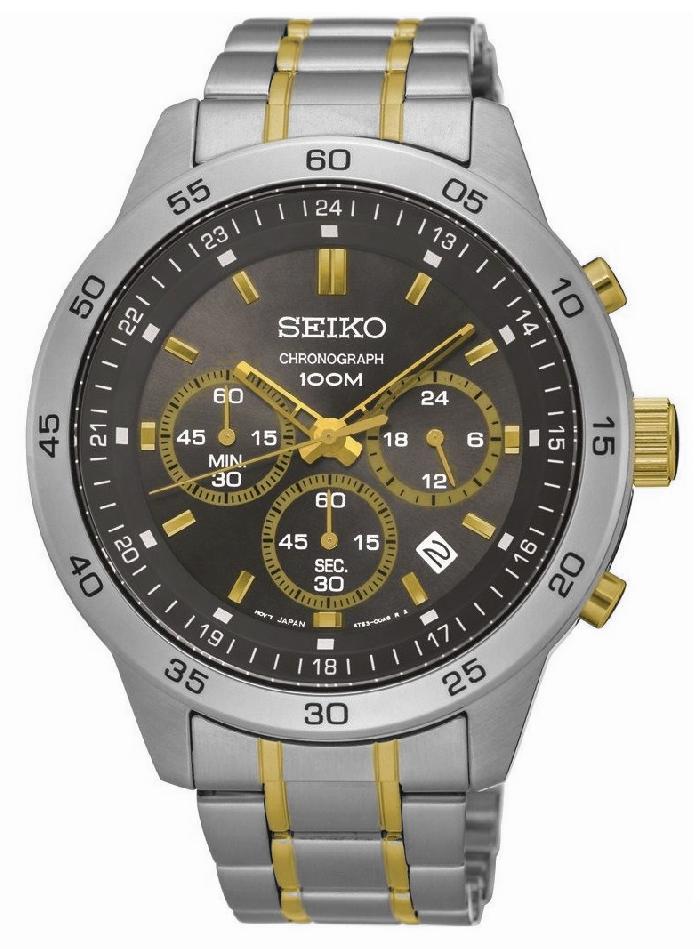 SEIKO Neo Sport Chronograph นาฬิกาข้อมือผู้ชาย สีทองสลับเงินหน้าปัดดำ รุ่น SKS525P1
