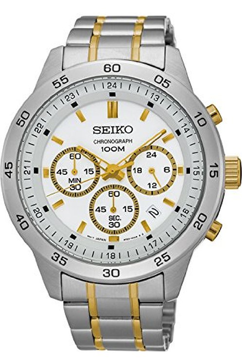 SEIKO Neo Sport Chronograph นาฬิกาข้อมือผู้ชาย สีทองสลับเงินหน้าปัดขาว รุ่น SKS523P1