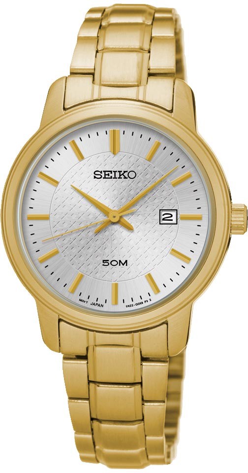 SEIKO Neo Classic นาฬิกาข้อมือผู้หญิง สีทองหน้าปัดขาว รุ่น SUR744P1