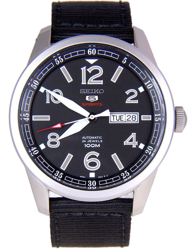 Seiko 5 Sports  new millitary นาฬิกาผู้ชาย สายผ้าร่มสีดำ Automatic รุ่น SRP625K1 