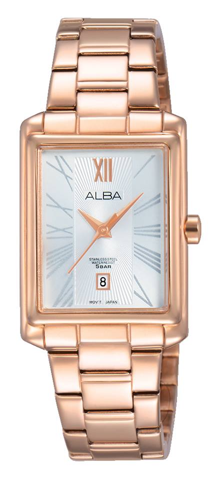 Alba modern ladies นาฬิกาข้อมือหญิง ทรงสี่เหลี่ยม รุ่น AH7J70X1 (PinkGold)