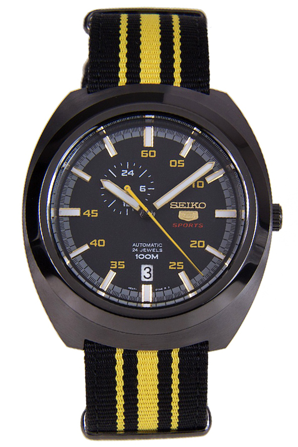 Seiko 5 Sports Retro Men Automatic Watch นาฬิกาข้อมือผู้ชาย สายผ้านาโต รุ่น SSA289K1 ตัวเรือนสีดำ