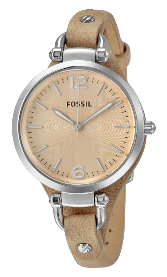 Fossil Georgia Silver Dial Tan Leather Ladies Watch นาฬิกาข้อมือ รุ่น ES2830