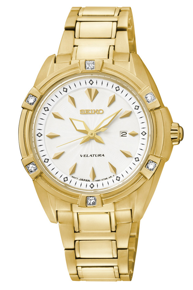 Seiko Velatura Diamond Sapphire glass นาฬิกาข้อมือผู้หญิง สายสแตนเลส เพชรแท้  รุ่น  SXDF52P1  (White/Gold)
