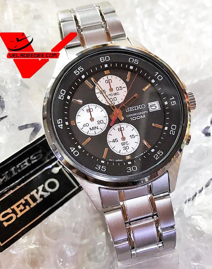 SEIKO Neo Sport Chronograph นาฬิกาข้อมือผู้ชาย หน้าปัดดำ รุ่น SKS483P1
