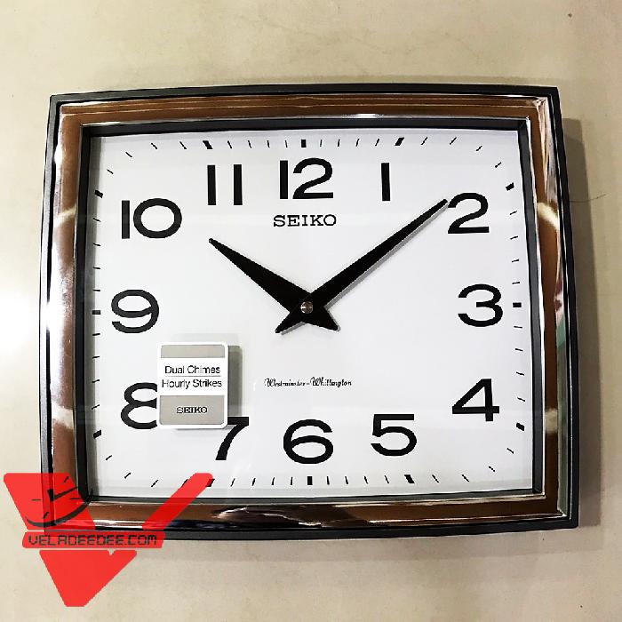 Seiko นาฬิกาแขวนมีเสียงเตือนทุก 15 นาที  แนววินเทจขอบสีเงิน รุ่น QXD211K
