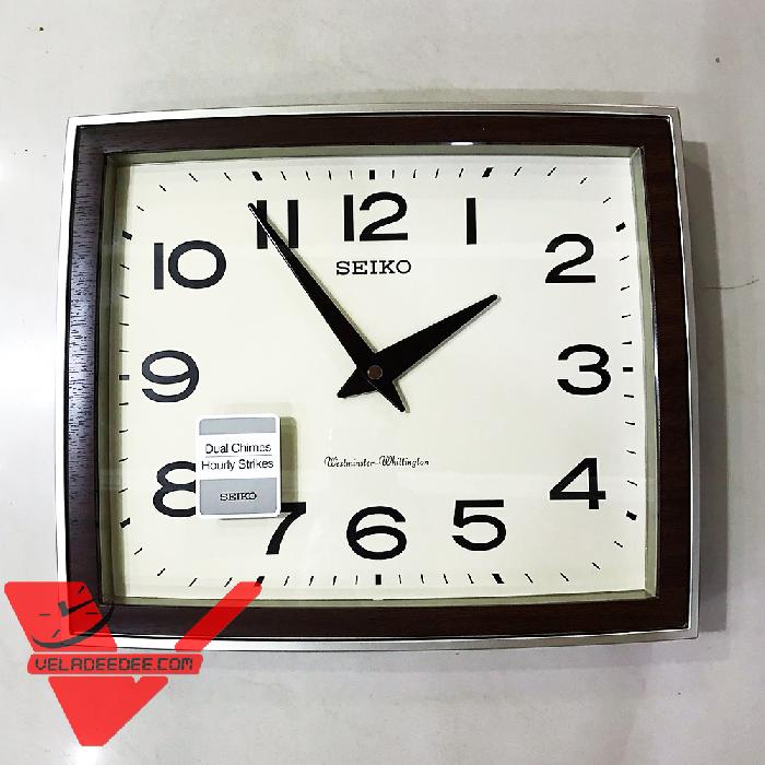 Seiko นาฬิกาแขวนมีเสียงเตือนทุก 15 นาที  แนววินเทจขอบลายไม้ รุ่น QXD211S