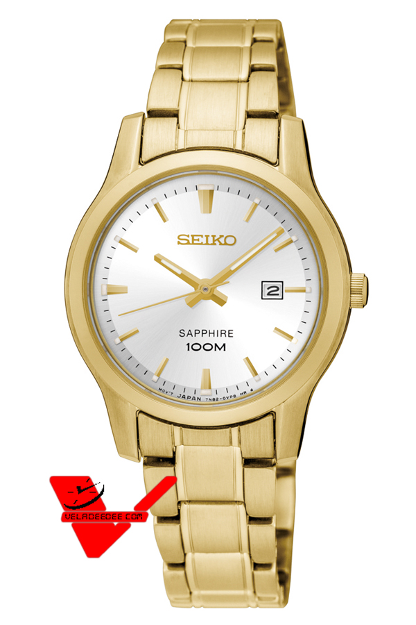 Seiko Sapphire glass นาฬิกาข้อมือผู้หญิง สายสแตนเลสสีทอง รุ่น SXDG92P1 สีทอง