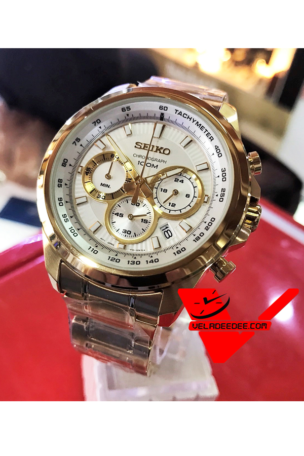 SEIKO Neo Sport Chronograph นาฬิกาข้อมือผู้ชาย  สีทองหน้าปัดทอง รุ่น SSB254P1