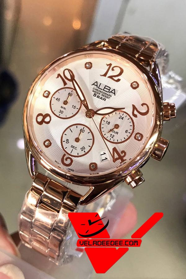 ALBA modern ladies Chronograph  นาฬิกาข้อมือหญิง รุ่น AT3A18X1 (PinkGold)