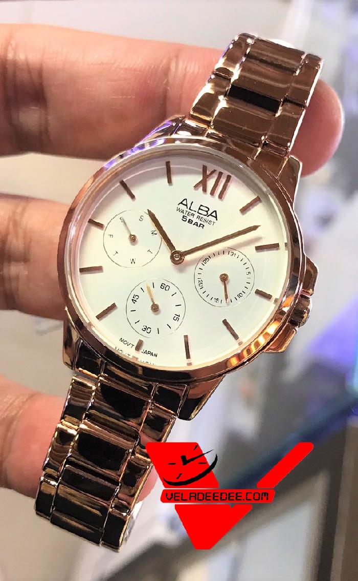 ALBA modern ladies นาฬิกาข้อมือหญิง สายสแตนเลสสีทองชมพู รุ่น AP6480X (PinkGold)