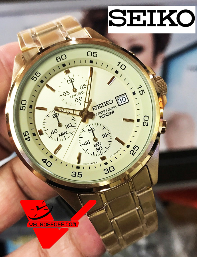 SEIKO Neo Sport Chronograph นาฬิกาข้อมือผู้ชาย สีทองหน้าปัดทอง รุ่น SKS482P1