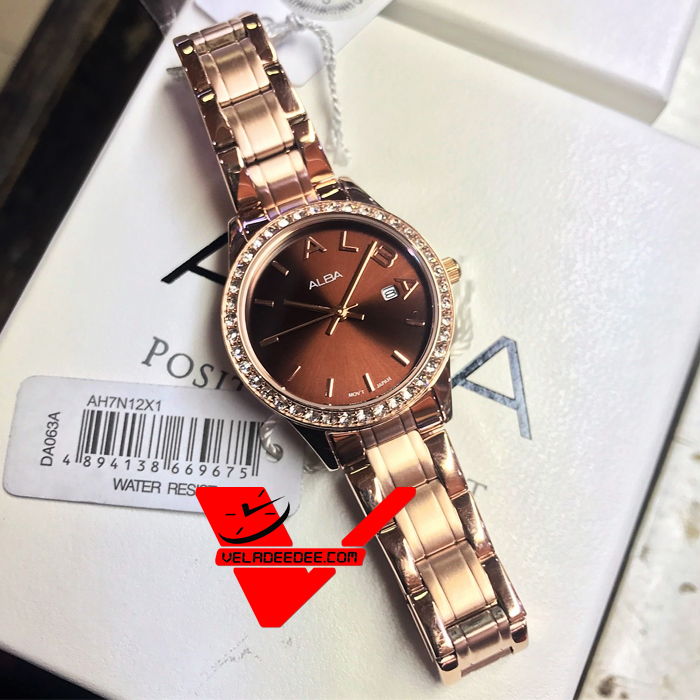 ALBA Crystal Swarovski นาฬิกาข้อมือหญิง สายสแตนเลส  (PinkGold) รุ่น AH7N12X