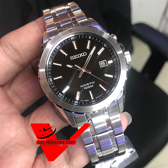 Seiko  Kinetic Stainless Steel Black Dial นาฬิกาข้อมือผู้ชาย สายสแตนเลส รุ่น SKA697P1