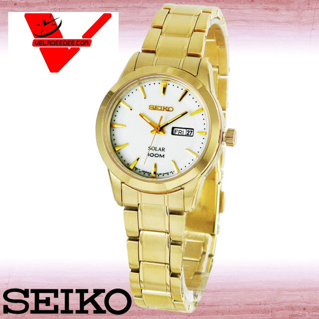 SEIKO Solar นาฬิกาข้อมือผู้หญิง สายสแตนเลส สีทอง รุ่น SUT164P1 