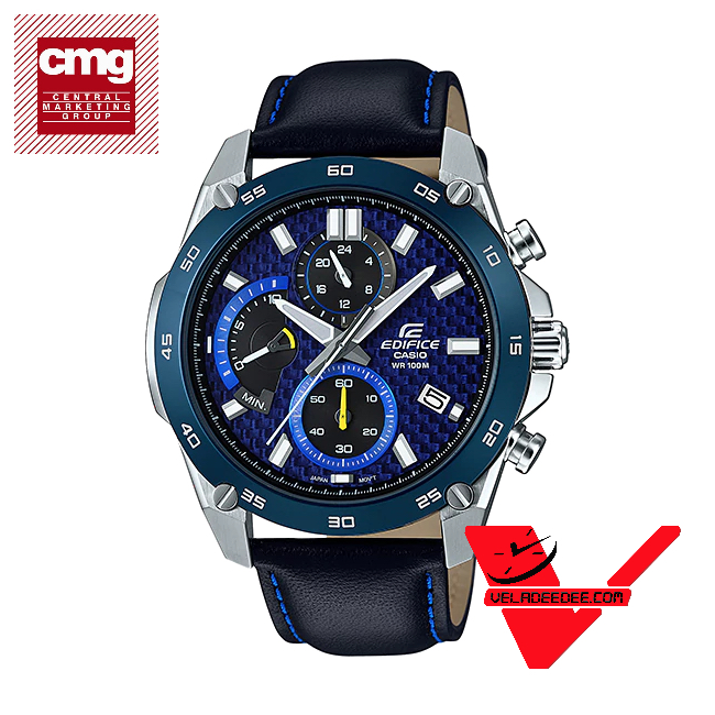 Casio Edifice นาฬิกาข้อมือผู้ชาย สายหนังแท้ (ประกัน CMG ศูนย์เซ็นทรัล1) รุ่น EFV-557BL-2AV