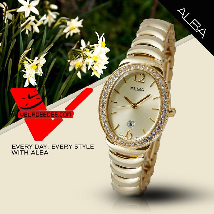 ALBA Crystal Swarovski นาฬิกาข้อมือหญิง สายสแตนเลส Gold  รุ่น AH7L44X 
