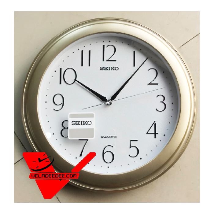 SEIKO นาฬิกาแขวนผนัง ขอบพลาสติกสีบอร์นทอง หน้าขาว รุ่น QXA327G