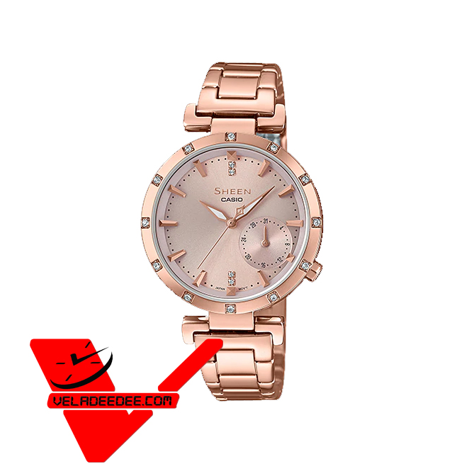 Casio Sheen (ประกันศูนย์เซ็นทรัล1ปี) นาฬิกาข้อมือสตรี เรือนและสายสแตนเลส รุ่น SHE-4051PG-4A - โรสโกลด์