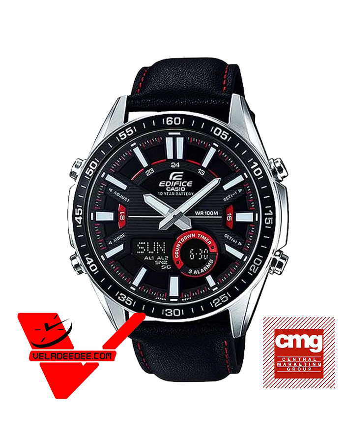 Casio Edifice (ประกัน CMG ศูนย์เซ็นทรัล1ปี) นาฬิกาข้อมือสุภาพบุรุษ 2 ระบบ สายหนังสีดำ รุ่น EFV-C100L-1AV