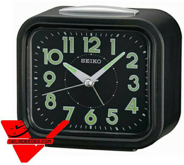 SEIKO นาฬิกาตั้งปลุก เครื่องเดินเรียบไร้เสียงรบกวน เสียงกระดิ่ง มีพรายน้ำ รุ่น QHK023J (สีดำ หน้าปัดสีดำ)