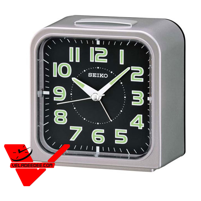 SEIKO นาฬิกาตั้งปลุก Bell Alarm มีพรายน้ำ รุ่น QHK025S สีเงิน