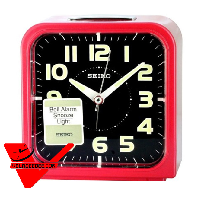 SEIKO นาฬิกาตั้งปลุก Bell Alarm มีพรายน้ำ รุ่น QHK025R สีแดง