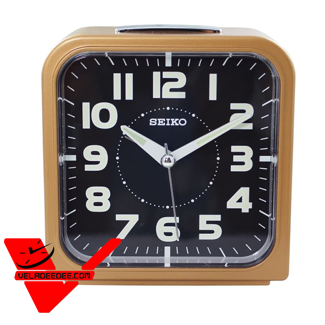 SEIKO นาฬิกาตั้งปลุก Bell Alarm มีพรายน้ำ รุ่น QHK025G (Gold-Black)