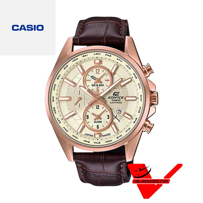 Casio Edifice World time  Alarm Clock  (ประกัน CMG) นาฬิกาข้อมือผู้ชาย กระจก Sapphire  รุ่น EFB-302JGL-7A